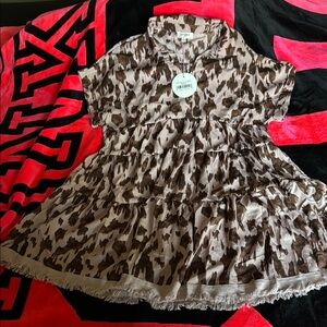 Umgee Brown and Cream Patterned Dress